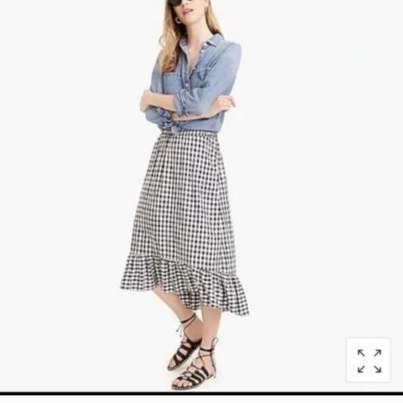 J Crew M Black White Checkered High/low Gingham Skirt - Picture 2 of 10